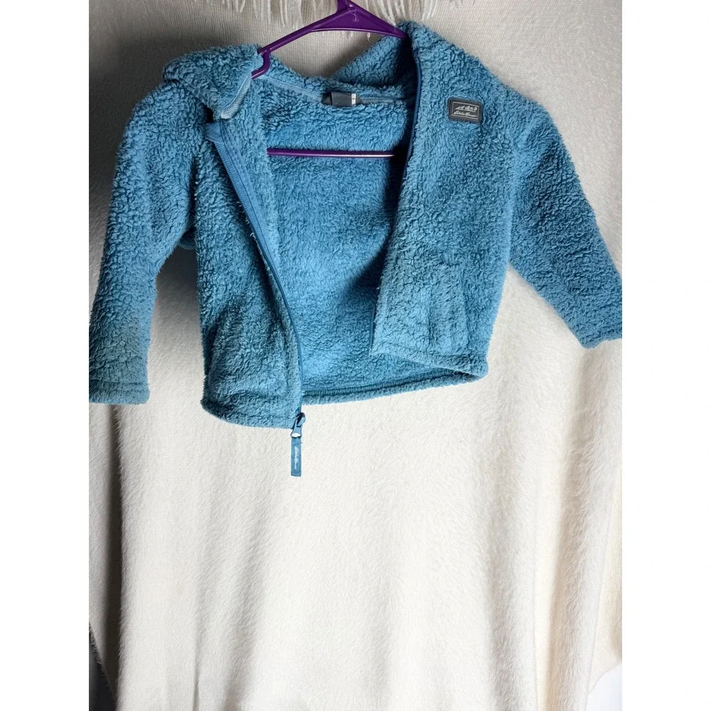 Eddie Bauer Kids Blue Sherpa Fleece Full Zip Hooded Jacket Bear Ears Size 12M